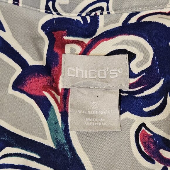 Chicos Size 2 Us Womens L Gray Button Up Patterned Shirt Workwear Office - Picture 7 of 7